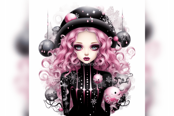 Download Glamorous Gothic Doll with Pink Hair PNG - Gothic Collection